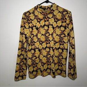 Zara Black and Yellow Floral Long Sleeve Top